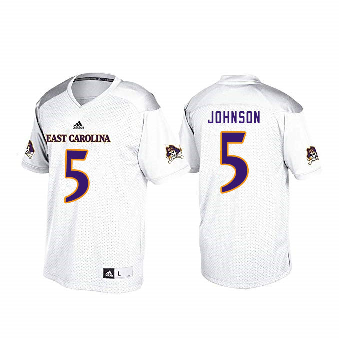 Men #5 C.J. Johnson ECU Pirates College Football Jerseys Sale-White - Click Image to Close